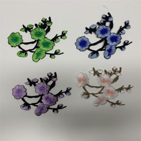 Plum blossom embroidered fabric patch