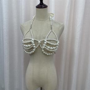 European and American style pearl hollow bikini chest chain hot girl sexy nightclub style multi-layer beaded body chain for women