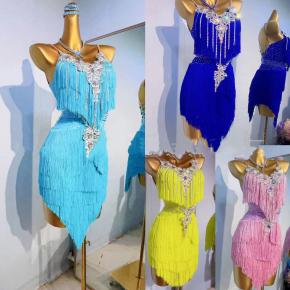 Deep V sequined tassel skirt Latin dance skirt dance competition clothes adult Latin performance clothes night stage performance clothes