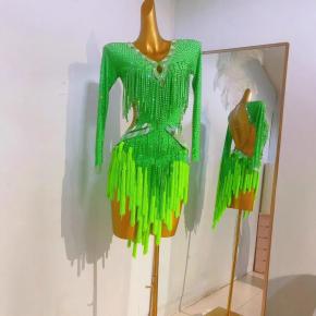 New Latin dance performance dress competition dress professional dance dress tassel waist hollow flower dress art exam