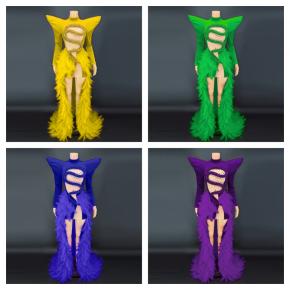 Birthday dress boutique supplier rhinestone feather dress party stage costume vestibule evening dress