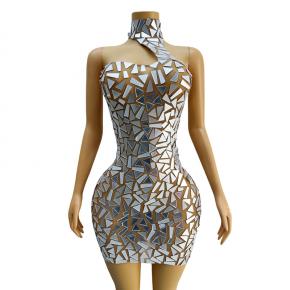 Mirror skirt performance costume birthday costume reflective lens design short skirt temperament celebrity wrap chest ultra-short hip skirt
