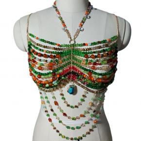 European and American heavy crystal jade beaded chest chain HOT popular color stone sling body chain beading chains