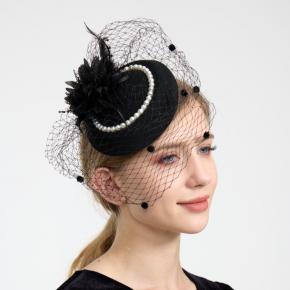 European and American brides feather pearl small hat wedding fishing net covering hair accessories small hat flowers