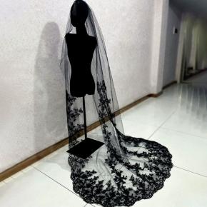 Bride Wedding Long Black Lace Veil Halloween COS Veil Wedding Photo Props Veil