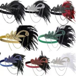 European and American Retro Feather Headband Stage Performance Bridal Ball Tassel Headband Diamond Headband Hair Accessories