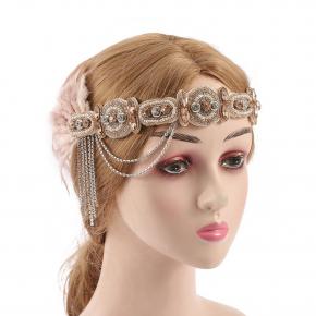 Cross-border New Headdress Retro Tassel Diamond Feather Hair Accessories Stage Performance Makeup Banquet Model Catwalk Headband