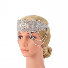 European and American Retro High-end Luxury Diamond Headband Bride's Forehead Rhinestone Tassel Party Dinner Hair Accessories