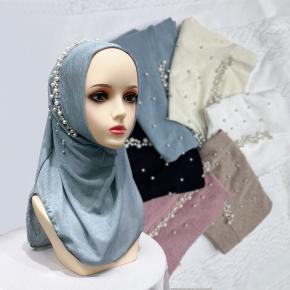 2024 Summer New Cross-border Beaded Pullover Headscarf Shawl Elastic Solid Color Ethnic Pullover Hat Spot Wholesale