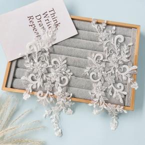 白色钉珠绣花亮片花朵刺绣布贴镂空服装辅料婚纱礼服蕾丝配饰装饰