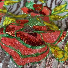 跨境网纱重工多色亮片花朵刺绣布礼服裙套装面料