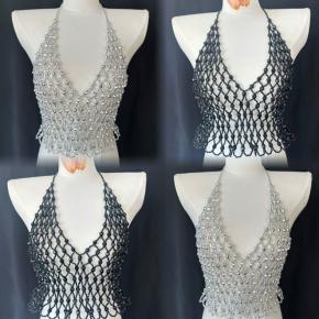 手工编织珍珠挂脖吊带背心女外穿串珠镂空外搭连衣裙华丽珍珠马甲