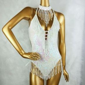 2025新款性感挂脖流苏连体衣亮片夜店酒吧比基尼表演服演出服