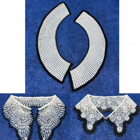 涤光牛奶丝镂空黑白拼接花纹假领子 对领领口花边