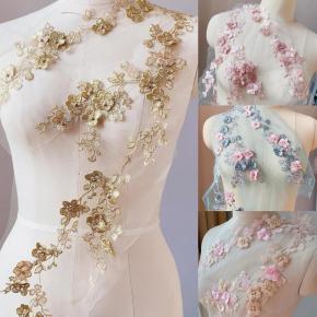 五色小梅花立体贴花钉珠蕾丝花朵头纱晚礼服材料