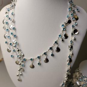 饰品链条湖水蓝钻吊贝壳汉服腰链头饰饰品配链