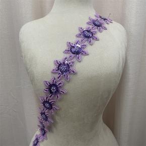 多色3D花卉刺绣蕾丝装饰 手工钻石珠和亮片刺绣鞋包