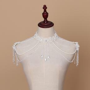 高品质新款时尚链条流苏风格新娘银色水钻水晶肩链