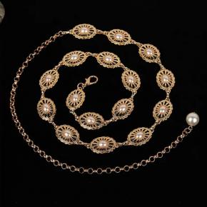 波西米亚风复古金属链条腰带绿松石雕花腰链土耳其蓝亚克力细腰链