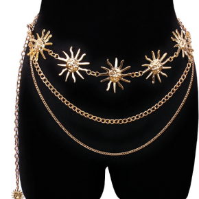 外贸腰链女金属太阳花腰带身体链欧美跨境大气可调节连衣裙腰饰腰
