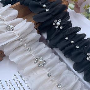 双层雪纺蕾丝花边褶皱钉钻花边镶珠洛丽塔装饰