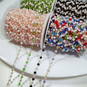 diy链子4mm水晶加珍珠链条多巴胺彩色水晶铜链项链手链饰品材料包