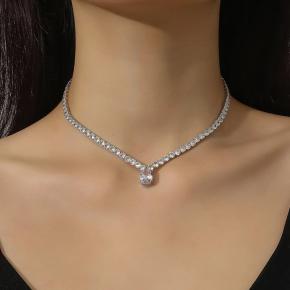 嘻哈锆石项链女ins风满钻网球链跨境爆款水滴吊坠颈链