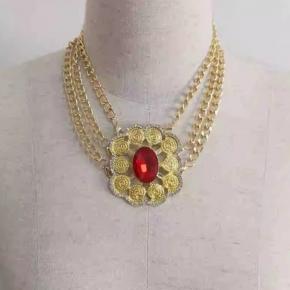 Gold chain ruby necklace Amazon European and American sexy all-match long skirt