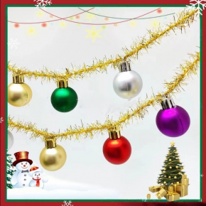 新款跨境圣诞用品28cm圣诞球串节庆装饰圣诞装饰彩条彩带金色纱葱