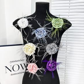 辣妹多色羽毛玫瑰花手缝女头饰鞋帽包包服饰胸花辅料