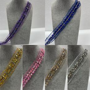 手工钉珠水晶钻花边 网布绣底钉珠条码服装辅料花边
