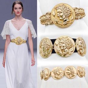 European and American Style Women's Gold Queen Portrait Versatile Metal Elastic Dress Wide Belt