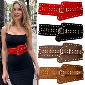 时尚铆钉腰束 腰部复古小丑弹性装饰宽腰带 女装配饰 批发