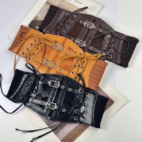 Vintage Lace Strap Leather Waist Seal Women's Decorative Fashion Outer Wear Elastic Waist Large Size Wide Belt.