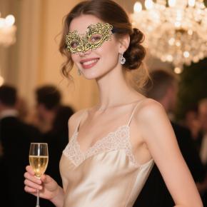 23*14厘米 镀金色蕾丝面具 派对狂欢节万圣节面具 半脸独眼面具 不规则眼面具