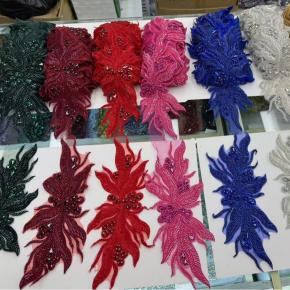 米珠刺绣聚酯纤维水晶玻璃钻石亮片叶子花朵婚纱服装配饰