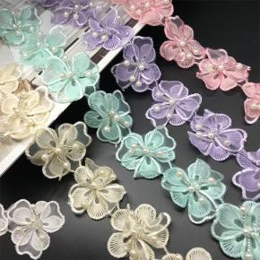 双层洛丽塔 手工串珠水晶花汉服装饰蕾丝