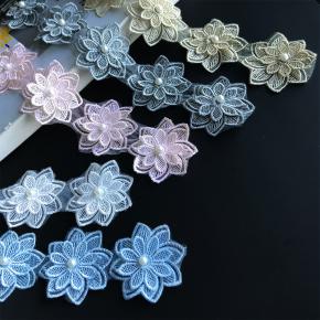 传统色彩双层蕾丝立体八瓣花刺绣服饰配饰批发