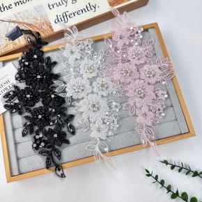 重工珠绣多色珍珠亮片花卉刺绣蕾丝服饰连衣裙礼服箱包装饰辅料