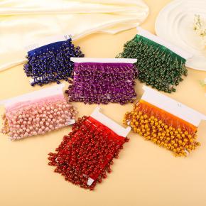 多色手工珍珠链条吊坠 4公分米珠串珠流苏花边服饰鞋配件