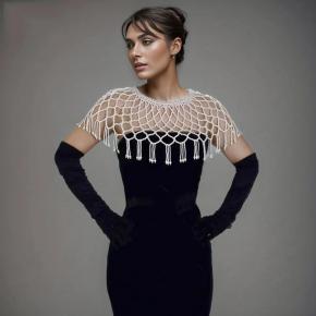 重工汉服云肩配饰 串珠旗袍镂空珍珠流苏披肩短