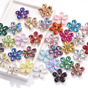  Five-Petal Rhinestone Zinc Alloy Flower Patches for Shoes & Bags-Detachable Design
