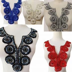 Women's Adult 34*30cm Heavy-duty Sewing White Red Blue Multi-color Diamond Pearl Lace Applique Dress Accessories Neckline