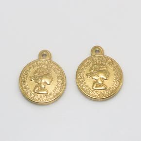 Hot-selling  Vintage Round Stainless Steel Color-Retaining Electroplated Coin Beauty Head Pendant for Clothing & Bags