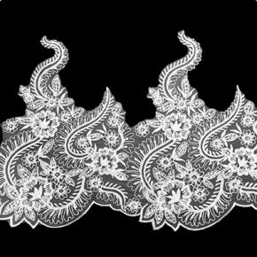 New 31cm Wide White Polyester Wedding Dress Wave Skirt Floral Pattern Formal Embroidery Bar Code Mesh Lace Car Bone Line