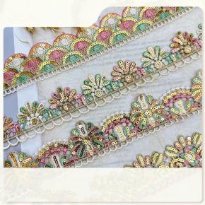 Multi-color Embroidery Lace Gold Thread Sequins Four-Color  Ethnic Lace Accessories for Shoes and Bags