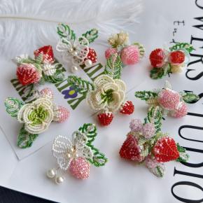 Handmade Woven Exquisite Small Strawberry Flower Branch DIY Beaded Hairpin Hair Accessories Earrings Accessories