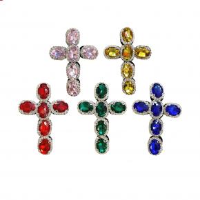 New Handmade Beaded Colorful Cross with Rhinestones Sew-On Fabric Patch for Bags Shoes Hats Clothing Accessories
