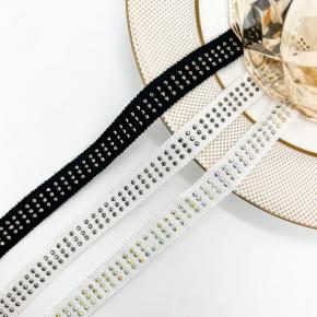 Manufacturer Wholesale Vintage 1.3cm Black White Hat Band Rhinestone Embroidery Lace Trim Clothing Skirt Hem Shoes Decorative