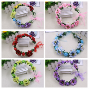 New European and American cross-border floral wreath headdress, Bohemian beach travel floral wreath hair accessory, bride and children's performance headband